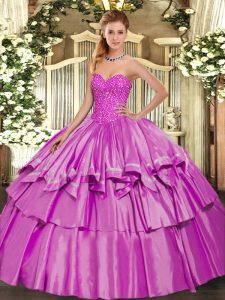 Lilac Sleeveless Organza and Taffeta Lace Up Ball Gown Prom Dress for Military Ball and Sweet 16 and Quinceanera