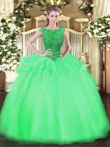 Flare Organza Cap Sleeves Floor Length Military Ball Dresses and Beading