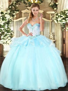 Designer Apple Green Ball Gowns Organza Sweetheart Sleeveless Beading Floor Length Lace Up Quinceanera Gowns