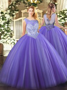 Decent Scoop Sleeveless Ball Gown Prom Dress Floor Length Beading Lavender Tulle