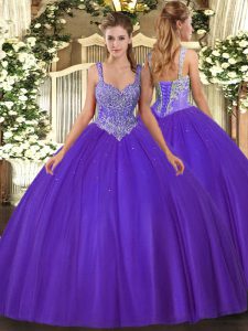 Floor Length Purple Sweet 16 Dresses V-neck Sleeveless Lace Up