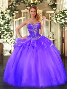 Dazzling Purple Sleeveless Floor Length Beading Lace Up Quinceanera Dresses