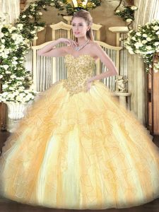 Champagne Sleeveless Organza Lace Up Sweet 16 Dress for Military Ball and Sweet 16 and Quinceanera
