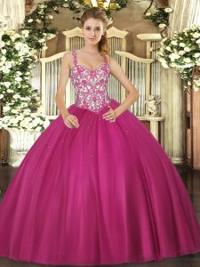 Fitting Sleeveless Beading and Appliques Lace Up Sweet 16 Quinceanera Dress