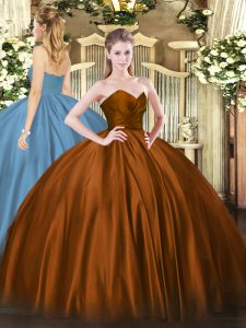 Sweetheart Sleeveless Ball Gown Prom Dress Floor Length Ruching Brown Organza