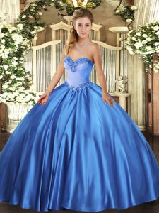 Admirable Blue Ball Gown Prom Dress Military Ball and Sweet 16 and Quinceanera with Beading Sweetheart Sleeveless Lace Up