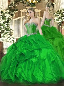 Latest Sleeveless Beading and Ruffles Lace Up Quinceanera Dresses
