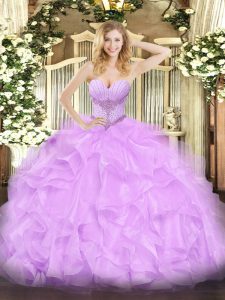 Classical Beading and Ruffles Military Ball Gown Lavender Lace Up Sleeveless Floor Length