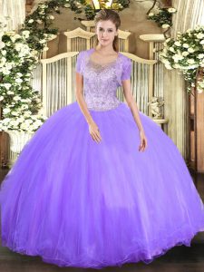 Exceptional Lavender Sleeveless Floor Length Beading Clasp Handle Ball Gown Prom Dress