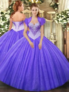 Lavender Lace Up Sweetheart Beading Quinceanera Gown Tulle Sleeveless