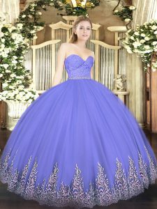 Sleeveless Floor Length Beading and Lace and Appliques Zipper Teens Party Dress with Lavender
