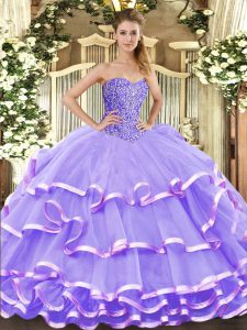 Suitable Floor Length Lavender 15th Birthday Dress Sweetheart Sleeveless Lace Up