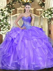 Amazing Lavender Ball Gowns Beading and Ruffles Ball Gown Prom Dress Lace Up Organza Sleeveless Floor Length