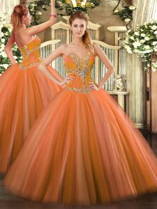Exquisite Sleeveless Floor Length Beading Lace Up Sweet 16 Quinceanera Dress with Orange Red