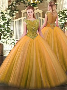 Gold Sleeveless Beading Zipper Ball Gown Prom Dress