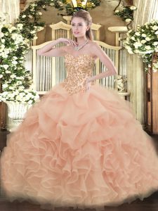 Comfortable Peach Sleeveless Organza Lace Up Sweet 16 Dress for Sweet 16 and Quinceanera