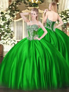 Stylish Green Ball Gowns Beading Ball Gown Prom Dress Lace Up Satin Sleeveless Floor Length