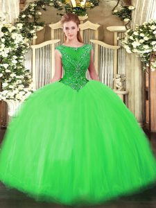 Perfect Green Quinceanera Gown Sweet 16 and Quinceanera with Beading Scoop Sleeveless Zipper