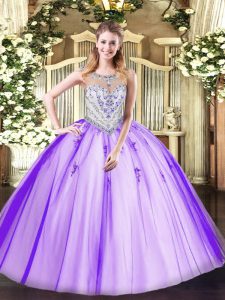 Ball Gowns Sweet 16 Quinceanera Dress Lavender Scoop Tulle Sleeveless Floor Length Zipper