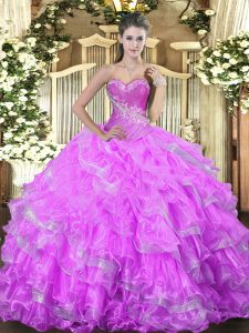 Fantastic Floor Length Ball Gowns Sleeveless Lilac Quinceanera Gown Lace Up