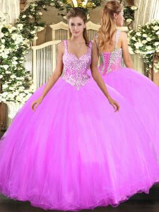Custom Fit Floor Length Lilac Party Dress Tulle Sleeveless Beading