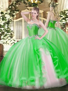 Green Halter Top Neckline Beading and Ruffles Sweet 16 Dresses Sleeveless Lace Up