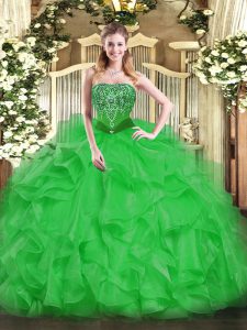 Custom Made Sleeveless Lace Up Floor Length Beading and Ruffles Party Dress for Girls