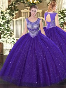 Free and Easy Beading Sweet 16 Dresses Purple Lace Up Sleeveless Floor Length