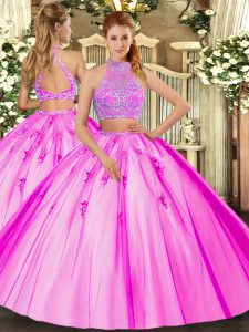 Glamorous Fuchsia Sleeveless Tulle Criss Cross Sweet 16 Quinceanera Dress for Military Ball and Sweet 16 and Quinceanera