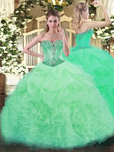Fashion Apple Green Sweetheart Lace Up Beading and Ruffles and Pick Ups Quinceanera Gowns Sleeveless