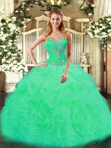 Ideal Beading and Ruffles Sweet 16 Dresses Turquoise Lace Up Sleeveless Floor Length