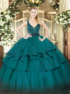 Affordable Organza Sleeveless Floor Length Sweet 16 Dress and Beading and Ruffled Layers