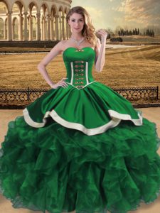 Low Price Ball Gowns Military Ball Gowns Green Sweetheart Organza Sleeveless Floor Length Lace Up