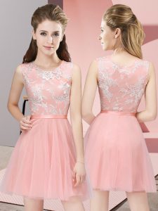 Low Price Mini Length Baby Pink Quinceanera Court Dresses Scoop Sleeveless Side Zipper