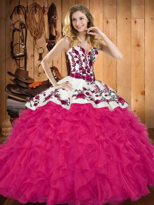 Top Selling Ball Gowns 15 Quinceanera Dress Hot Pink Sweetheart Tulle Sleeveless Floor Length Lace Up