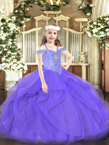Lavender Sleeveless Tulle Lace Up Pageant Dress for Teens for Party and Quinceanera