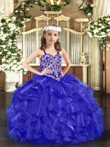 Top Selling Blue Sleeveless Beading and Ruffles Floor Length Pageant Gowns