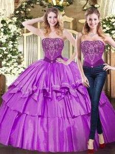 Most Popular Tulle Sleeveless Floor Length Quinceanera Dresses and Beading and Ruffled Layers