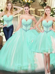 Spectacular Apple Green Sweetheart Neckline Beading and Ruffles Military Ball Gowns Sleeveless Lace Up