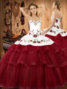 Spectacular Sleeveless Sweep Train Lace Up Embroidery and Ruffled Layers Ball Gown Prom Dress