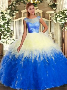 Multi-color Sleeveless Lace and Ruffles Floor Length Quinceanera Gowns