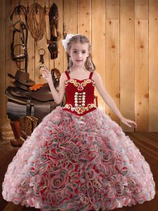 Fabric With Rolling Flowers Straps Sleeveless Lace Up Embroidery and Ruffles Pageant Dress Wholesale in Red
