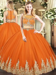 Exceptional Orange Red Scoop Neckline Beading and Appliques Military Ball Dresses Sleeveless Zipper