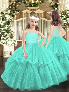 Dramatic Turquoise Zipper Kids Formal Wear Beading and Lace Sleeveless Floor Length