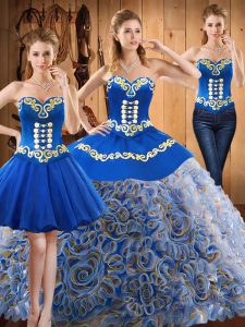 Multi-color Sleeveless Satin and Fabric With Rolling Flowers Sweep Train Lace Up 15th Birthday Dress for Military Ball and Sweet 16 and Quinceanera