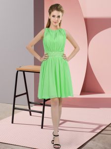 Super Apple Green Chiffon Zipper Dama Dress Sleeveless Knee Length Sequins