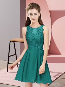 Trendy Turquoise Empire Appliques Court Dresses for Sweet 16 Zipper Chiffon Sleeveless Mini Length