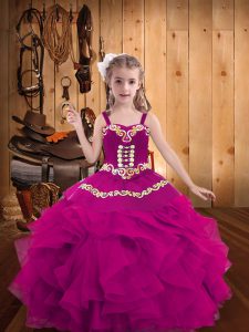 Top Selling Ball Gowns Pageant Gowns Fuchsia Straps Organza Sleeveless Floor Length Lace Up