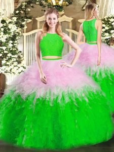 Perfect Multi-color Zipper 15 Quinceanera Dress Ruffles Sleeveless Floor Length