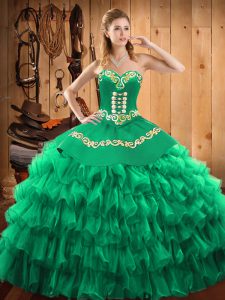 Admirable Embroidery and Ruffled Layers Sweet 16 Dresses Green Lace Up Sleeveless Floor Length